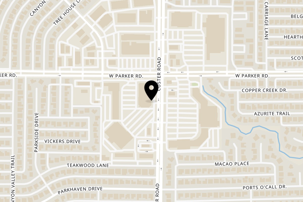 Map showing the location of The Latin Pig Cuban Restaurant on 3131 Custer Rd #165 in Plano